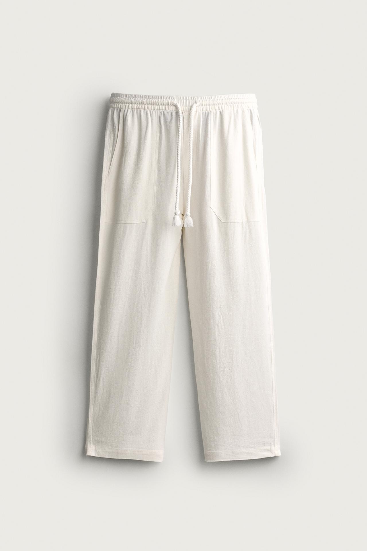 VISCOSE-LINEN RELAXED-FIT PANTS — White