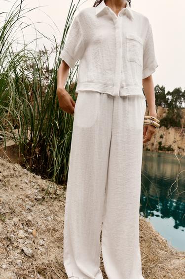 RUSTIC WIDE-LEG TROUSERS - White by Zara