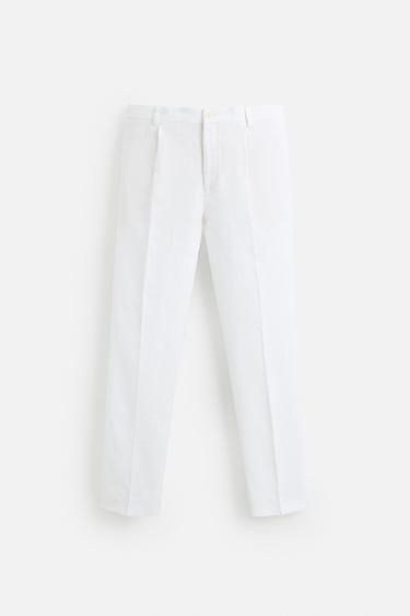 PANTALÓN 100% LINO PLIEGUES - Blanco de Zara