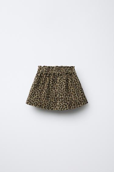 JUPE EN MICRO-VELOURS CÔTELÉ À IMPRIMÉ ANIMALIER - Vert clair de Zara - Image 1