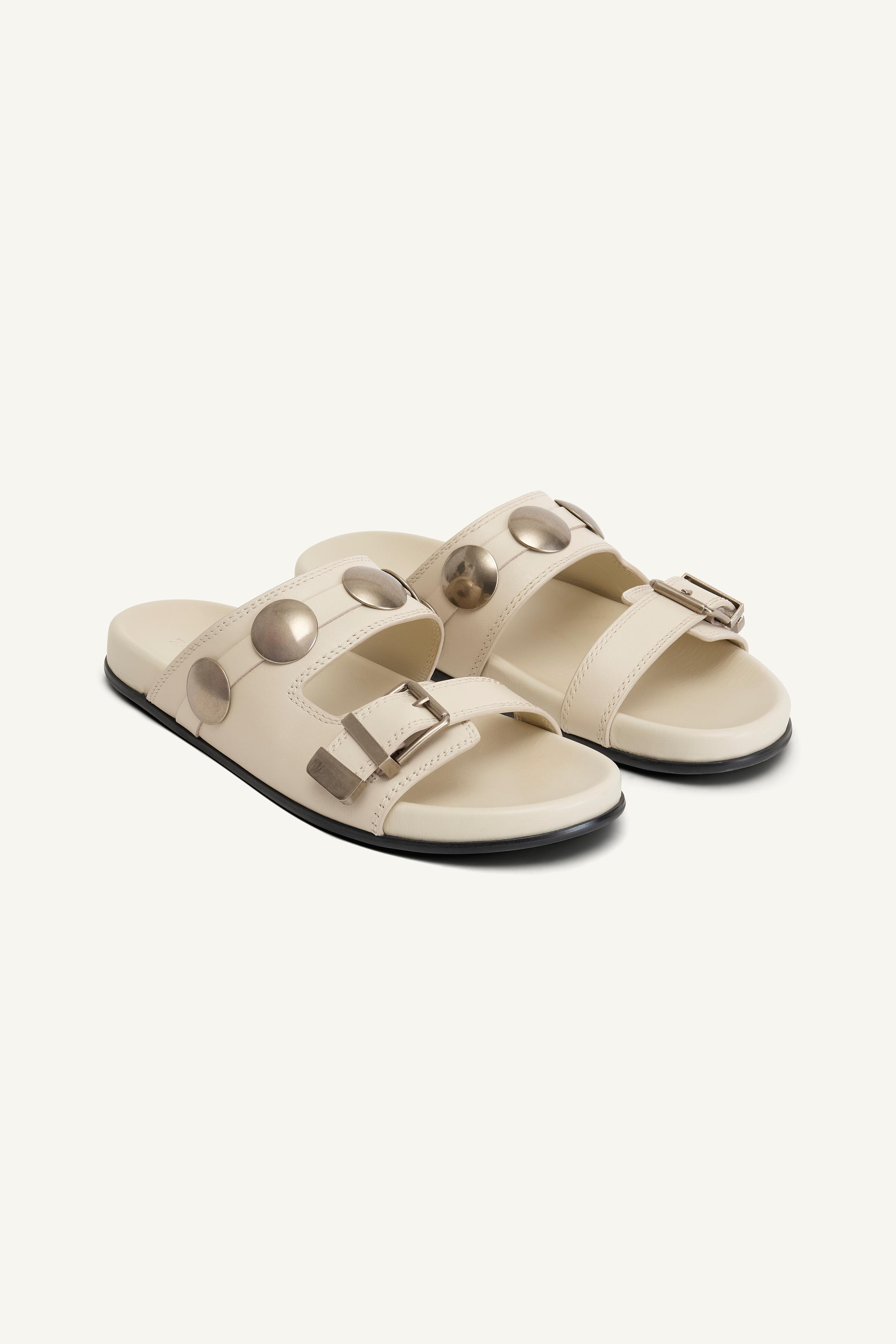 LTHR STUDDED SANDALS 14 - Off White | ZARA United States