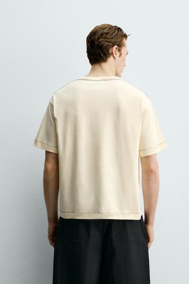 RELAXED FIT EMBROIDERED SLOGAN T-SHIRT - Beige by Zara - Image 2