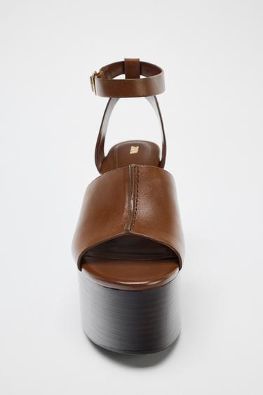 LEATHER WEDGE WITH STRAP - Brown by Zara - Image 6