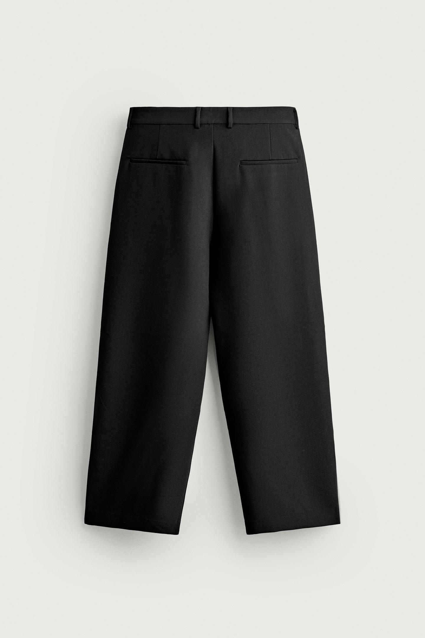 Мужские брюки Zara Relaxed Fit Pleated, цвет: Чёрный — фото 9