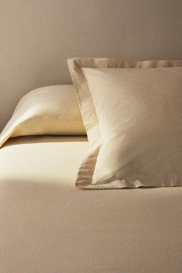 STRIPED SEERSUCKER COTTON DUVET COVER - Beige by Zara