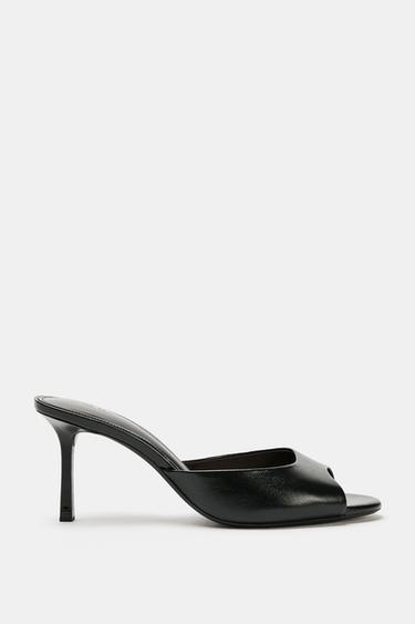 Zara LEATHER HEELED MULES - Black
