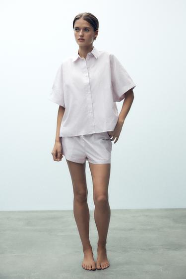 STRIPED PYJAMA SHORTS - white/turquoise by Zara - Image 0