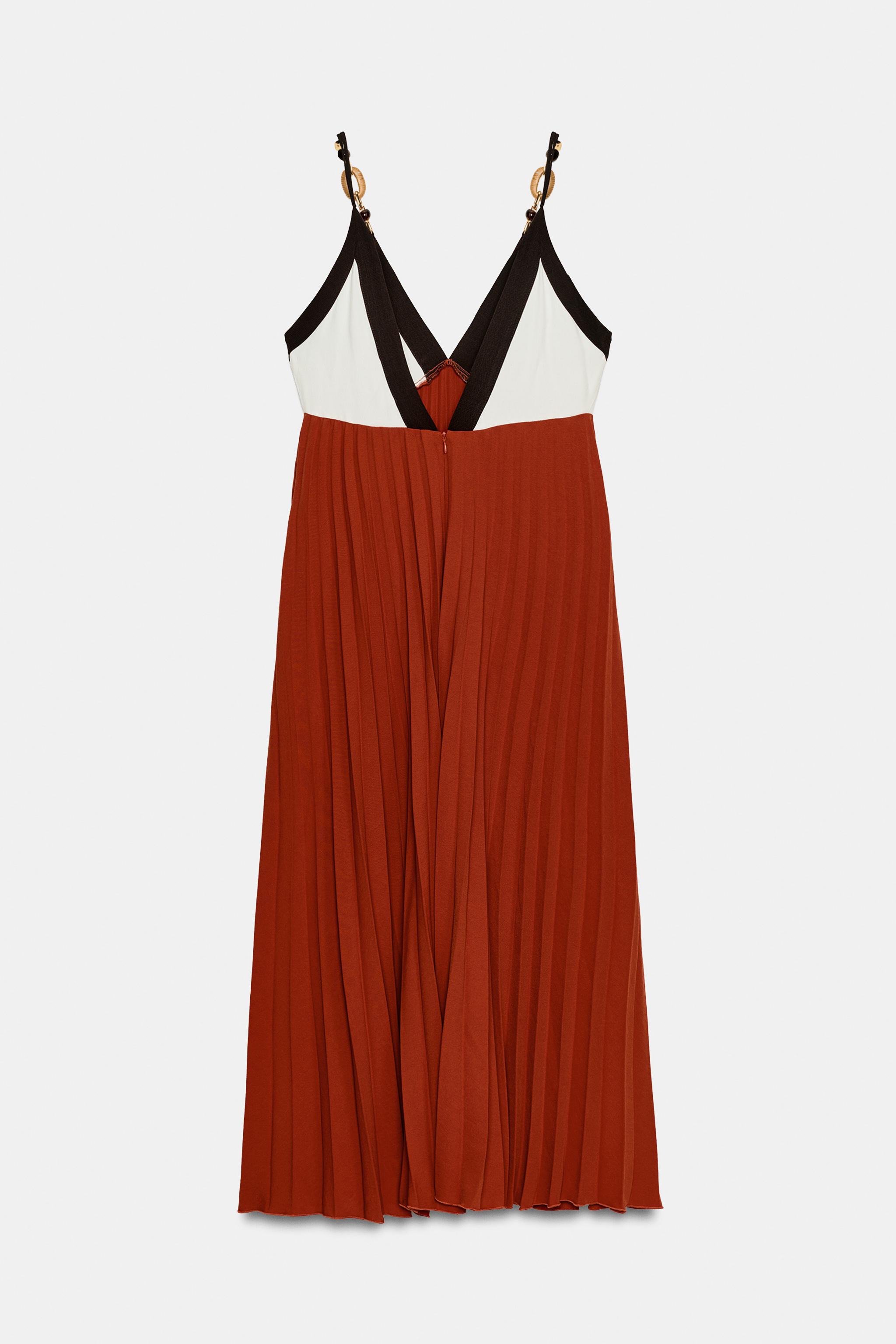 Женские платья Zara BEADED PLEATED MIDI DRESS — фото 8