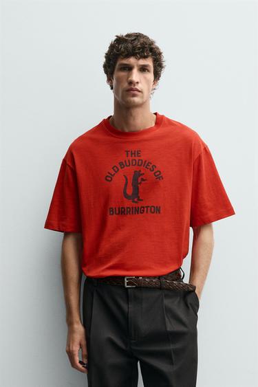 Zara CONTRAST PRINT T-SHIRT - Red