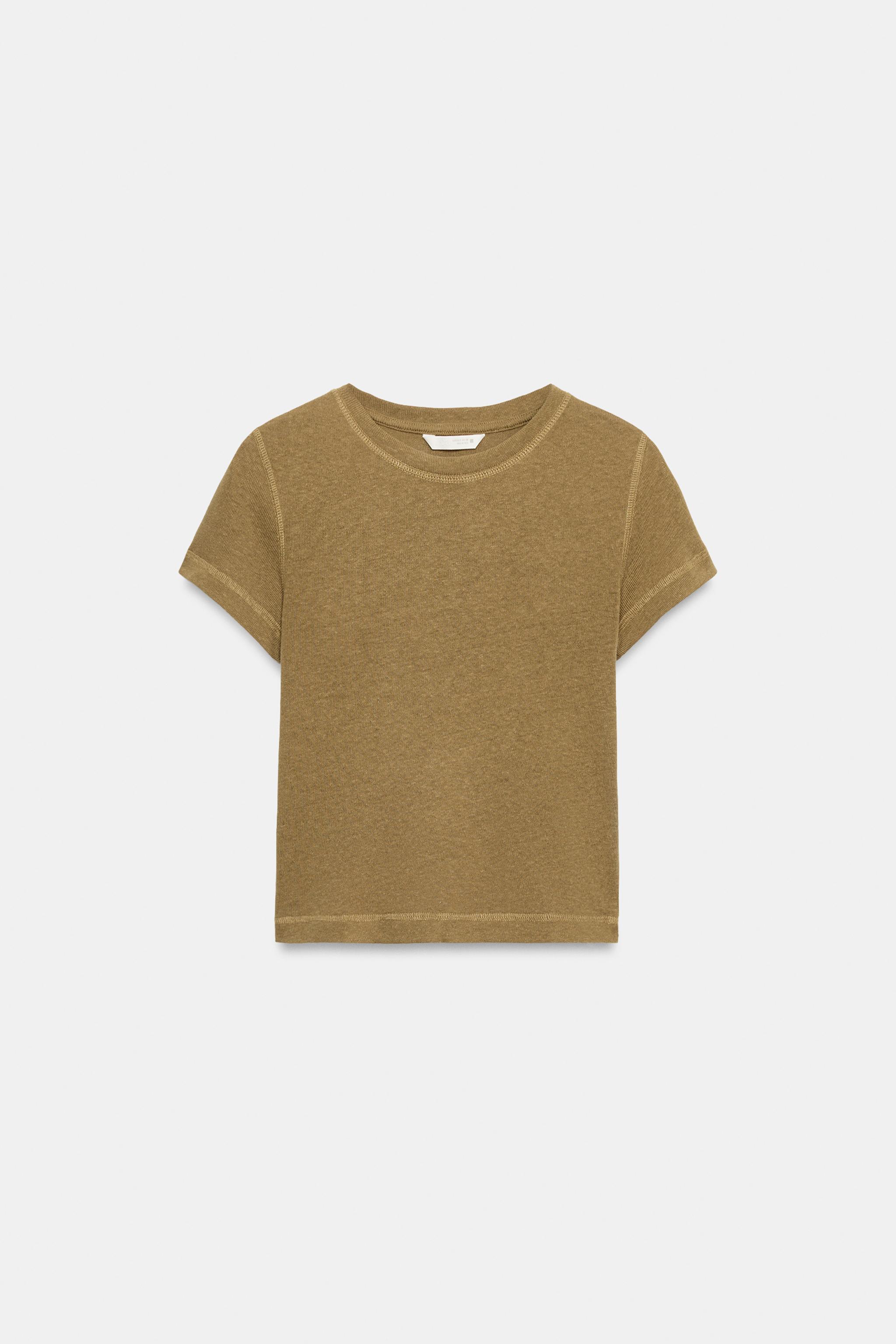 Zara KISA KOLLU RUSTİK T-SHIRT görsel 5