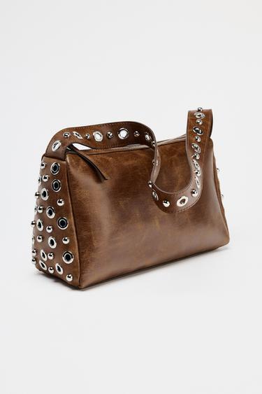 BOLSO DE HOMBRO APLIQUES METÁLICOS - Tostado oscuro de Zara