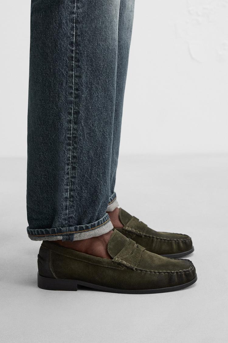 LIMITED EDITION LEATHER PENNY LOAFERS Khaki Green ZARA Australia