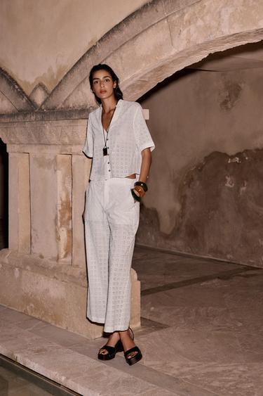CULOTTE TROUSERS WITH CUTWORK EMBROIDERY - White by Zara - Image 0