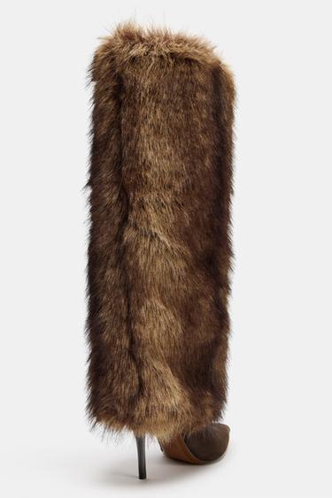 FAUX FUR HEELED BOOTS - Light beige by Zara - Image 4