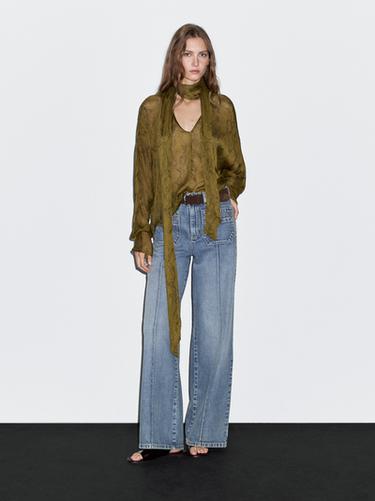 Zara Flowing animal print blouse - Mint Green - Image 0
