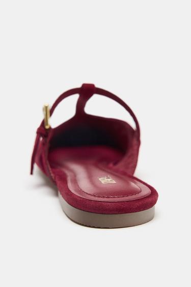 CHAUSSURES À BRIDES ARRIÈRE EN CROÛTE DE CUIR - Rouge de Zara - Image 3