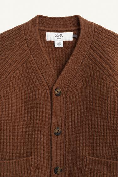 LIMITED EDITION 100% WOOL CARDIGAN WITH ELBOW PATCHES - Toffee by Zara - Image 5