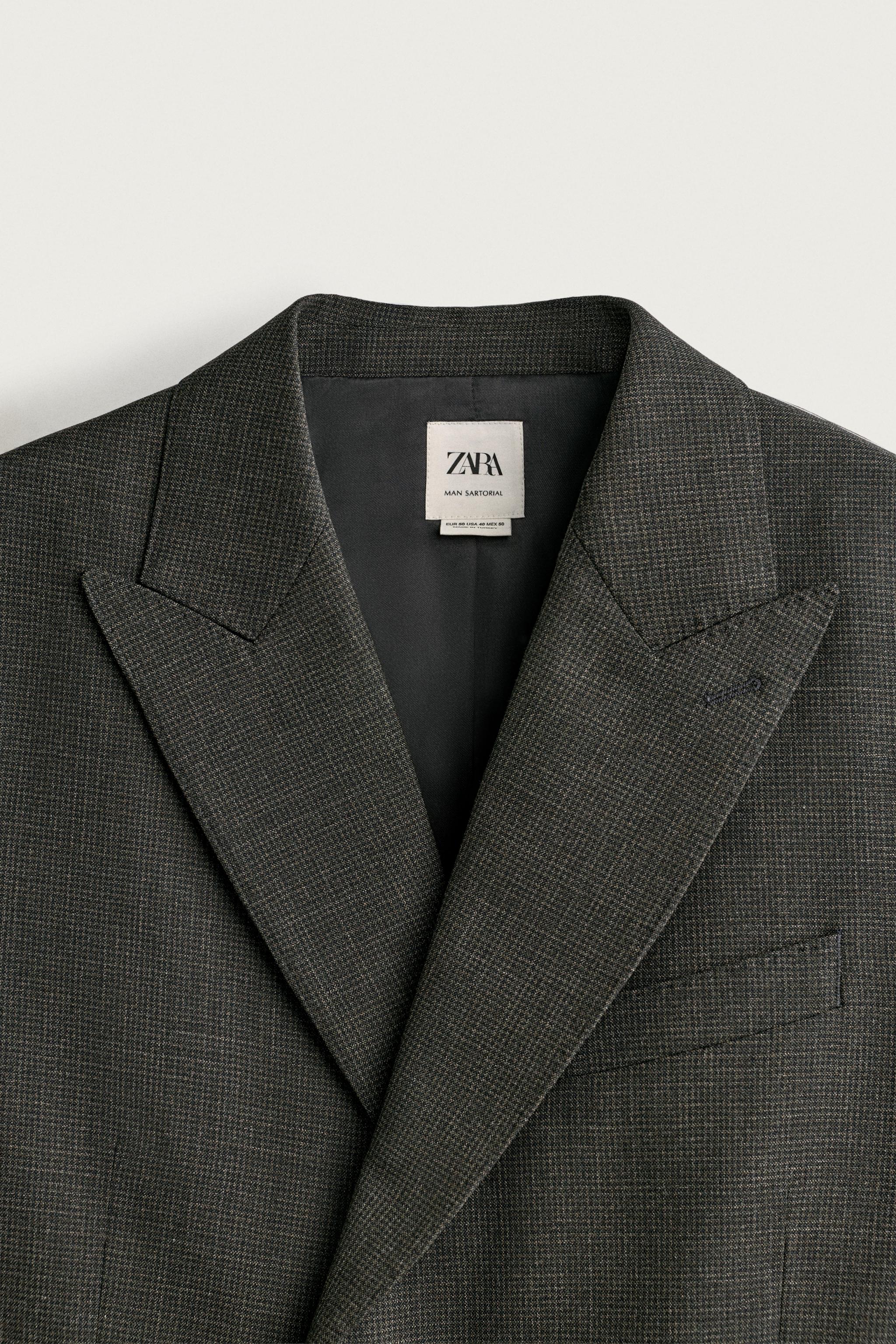 100% WOOL HOUNDSTOOTH DOUBLE-BREASTED SUIT BLAZER