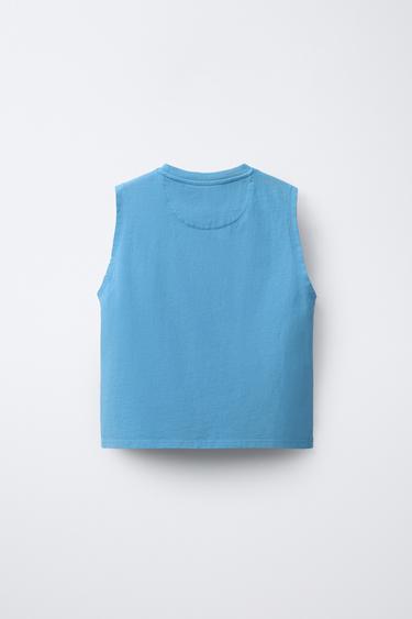 SLOGAN SLEEVELESS T-SHIRT - Blue by Zara - Image 1