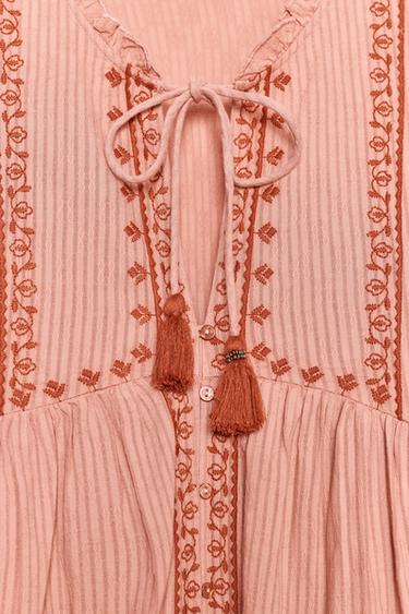 CONTRAST EMBROIDERY BLOUSE - MARSALA by Zara - Image 6