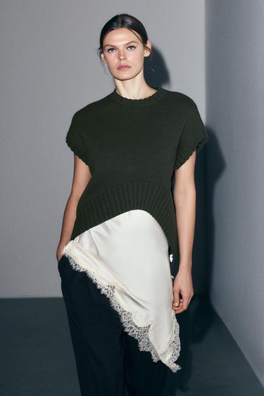 OVERSIZED WOOL WAISTCOAT WITH ASYMMETRIC HEM - Green by Zara