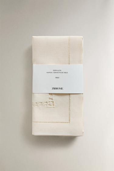 LOT DE SERVIETTES DE TABLE EN LIN AVEC JOUR ÉCHELLE (LOT DE 2) - Écru de Zara - Image 4
