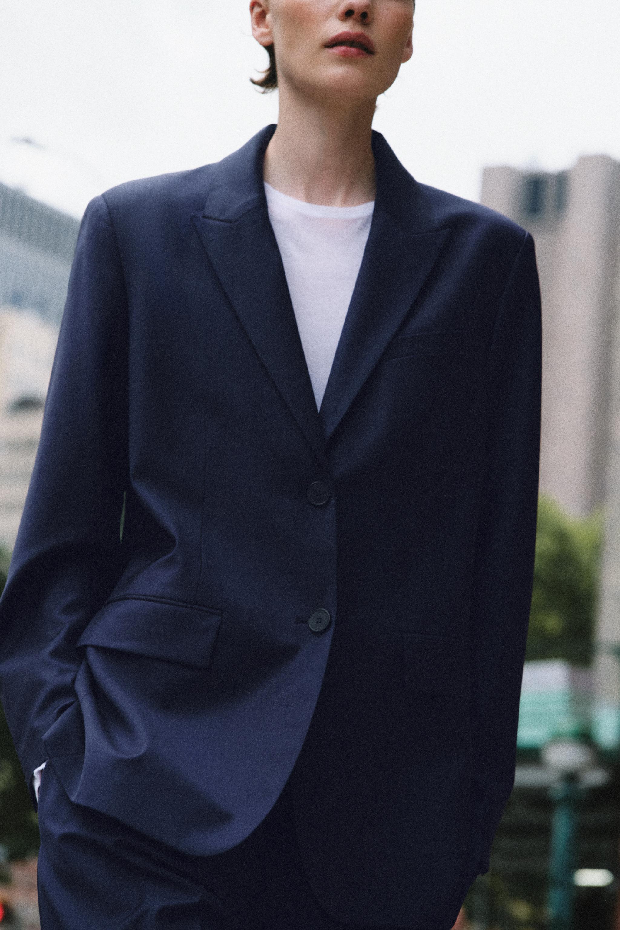 Zara ZW COLLECTION DÜZ KESİM YÜN KARIŞIMLI BLAZER görsel 4