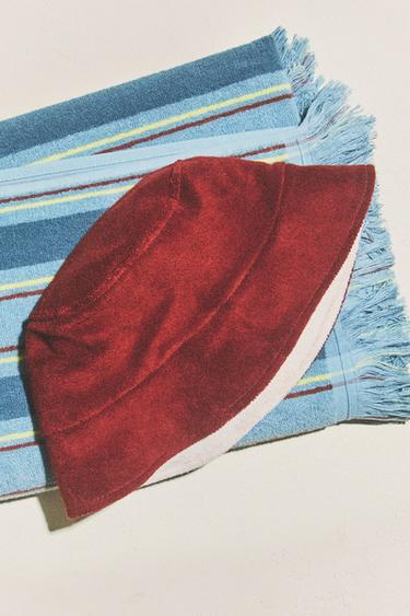 KIDS' TERRY BEACH HAT - Ecru / Brown by Zara