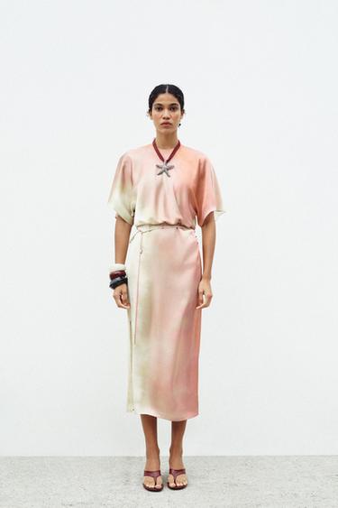 MIDI-KJOLE MED BATIKPRINT - grøn-råhvid fra Zara - Billede 0