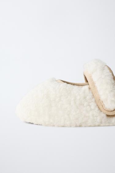 SHEARLING BALLET FLATS - Ecru White by Zara - Image 2