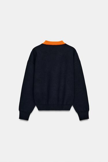 CONTRAST COLLAR KNIT POLO SHIRT - Blue by Zara - Image 5