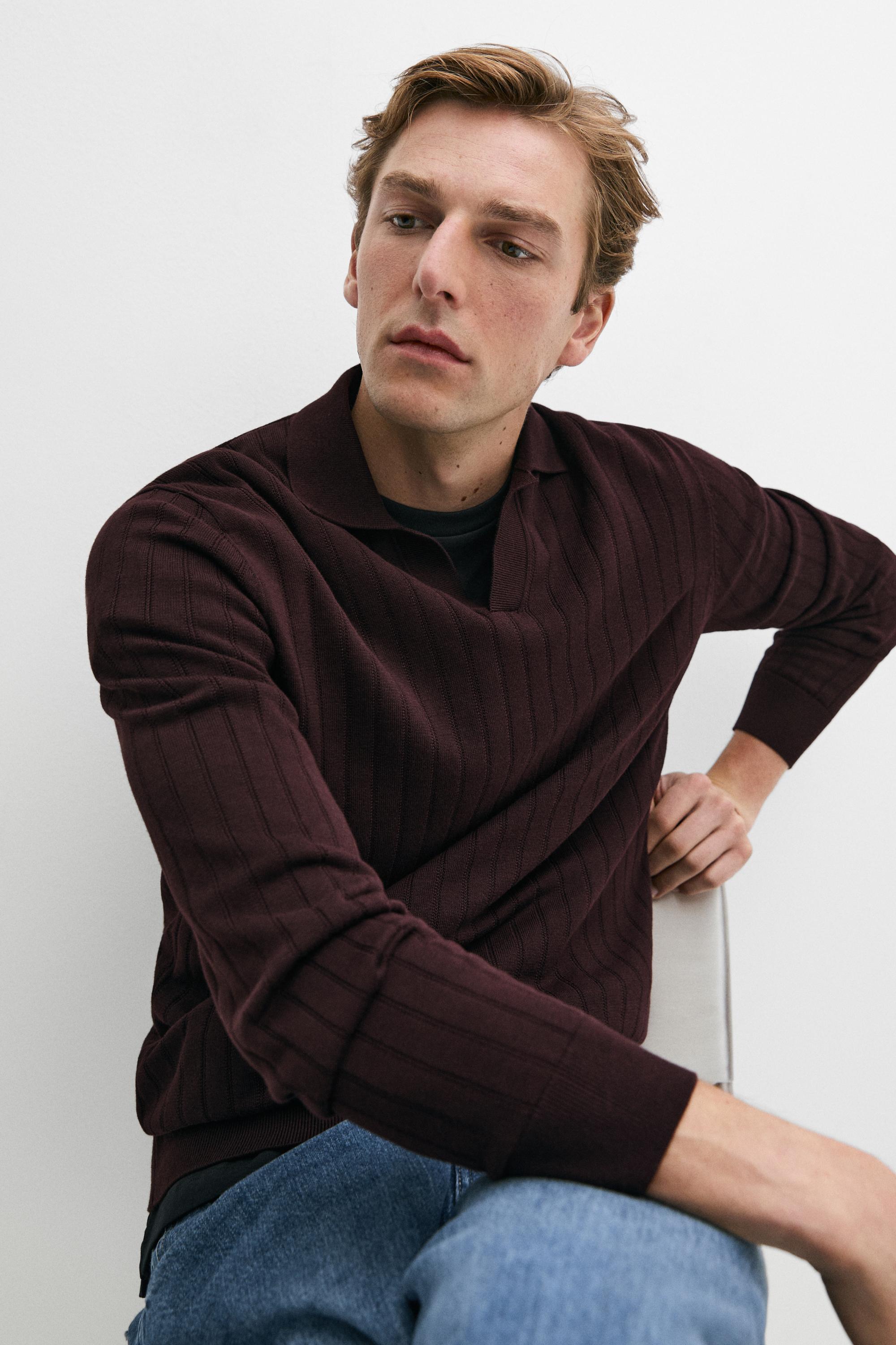 100% Cotton Knit Polo Sweater