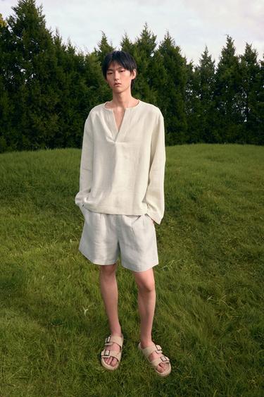 LINEN BLEND TEXTURED POLO SHIRT - Ecru by Zara