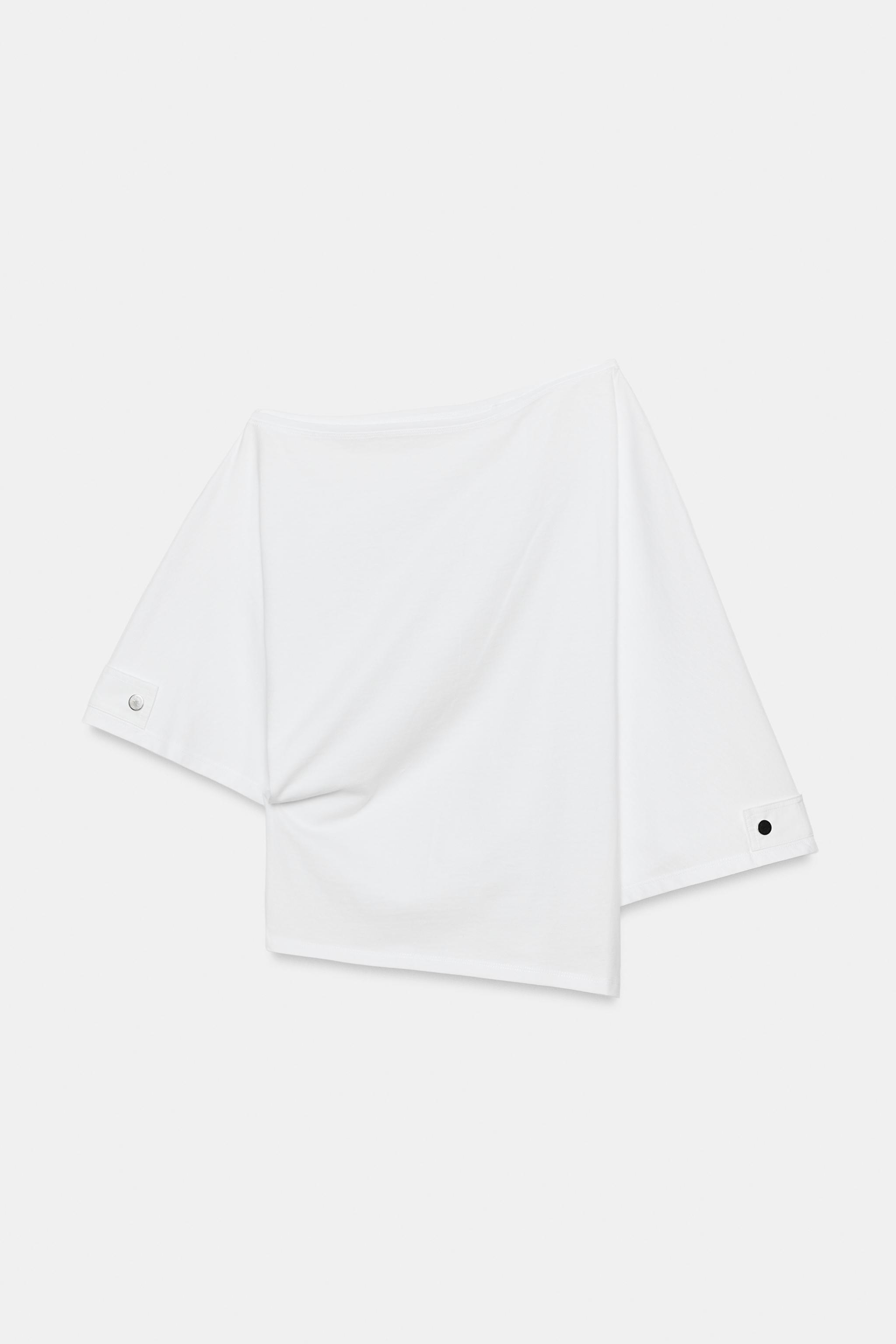 Женские футболки Zara ASYMMETRIC BUTTON T-SHIRT — фото 2