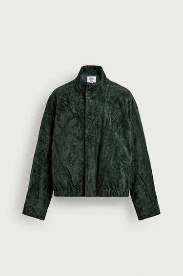 CAZADORA REGULAR FIT PIEL ANTE GABRIEL AZEVEDO X ZARA - Verde de Zara