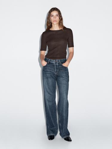 Zara Short sleeve cotton blend T-shirt - Dark brown - Image 0