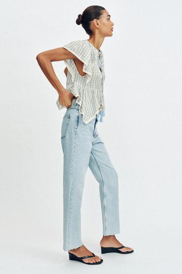 TOP À CARREAUX BRODÉ ENTRE-DEUX - Bleu / Blanc de Zara - Image 2