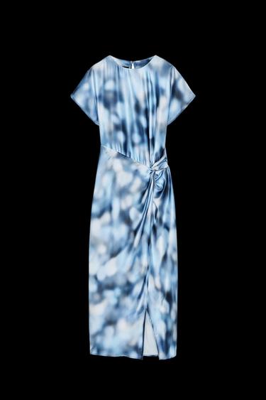 Zara SATIN EFFECT TIE-DYE MIDI DRESS - Blues - Image 0