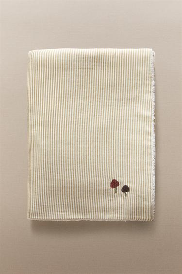 STRIPED MUSLIN BABY BATH TOWEL - Green / Ecru by Zara