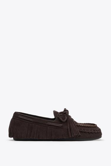 SPLIT SUEDE LOAFERS - Brown by Zara