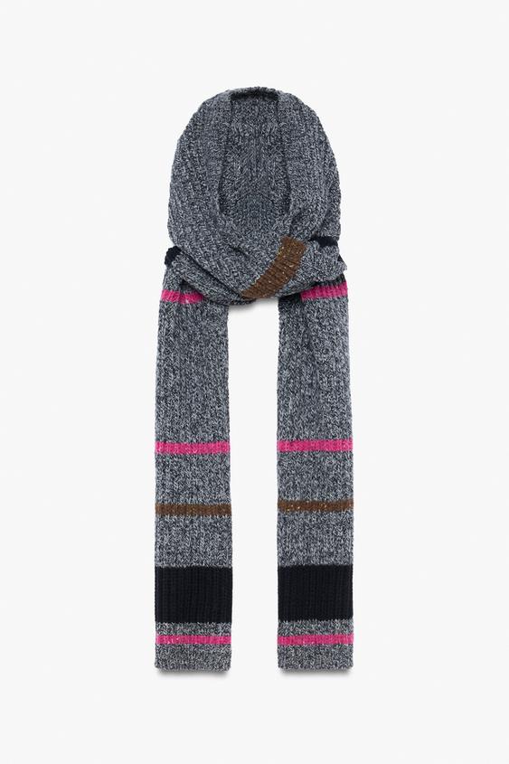 BUFANDA CAPUCHA RAYAS CON LANA - Gris de Zara - Imagen 0