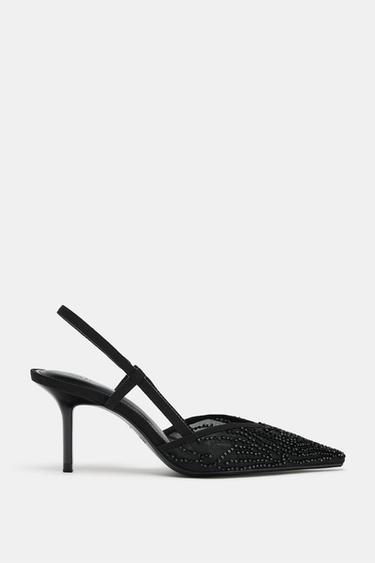 Zara SPARKLY MESH SLINGBACK HEELS - Black