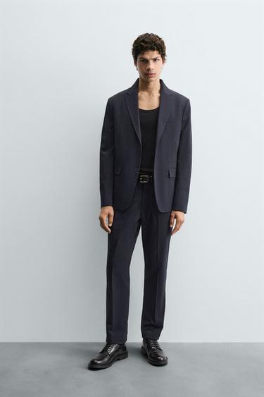 CHECK SUIT BLAZER - Navy blue by Zara - Image 0