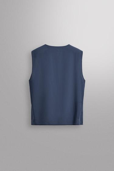 Zara PERFORATED RUNNING TANK TOP - Mid-blue