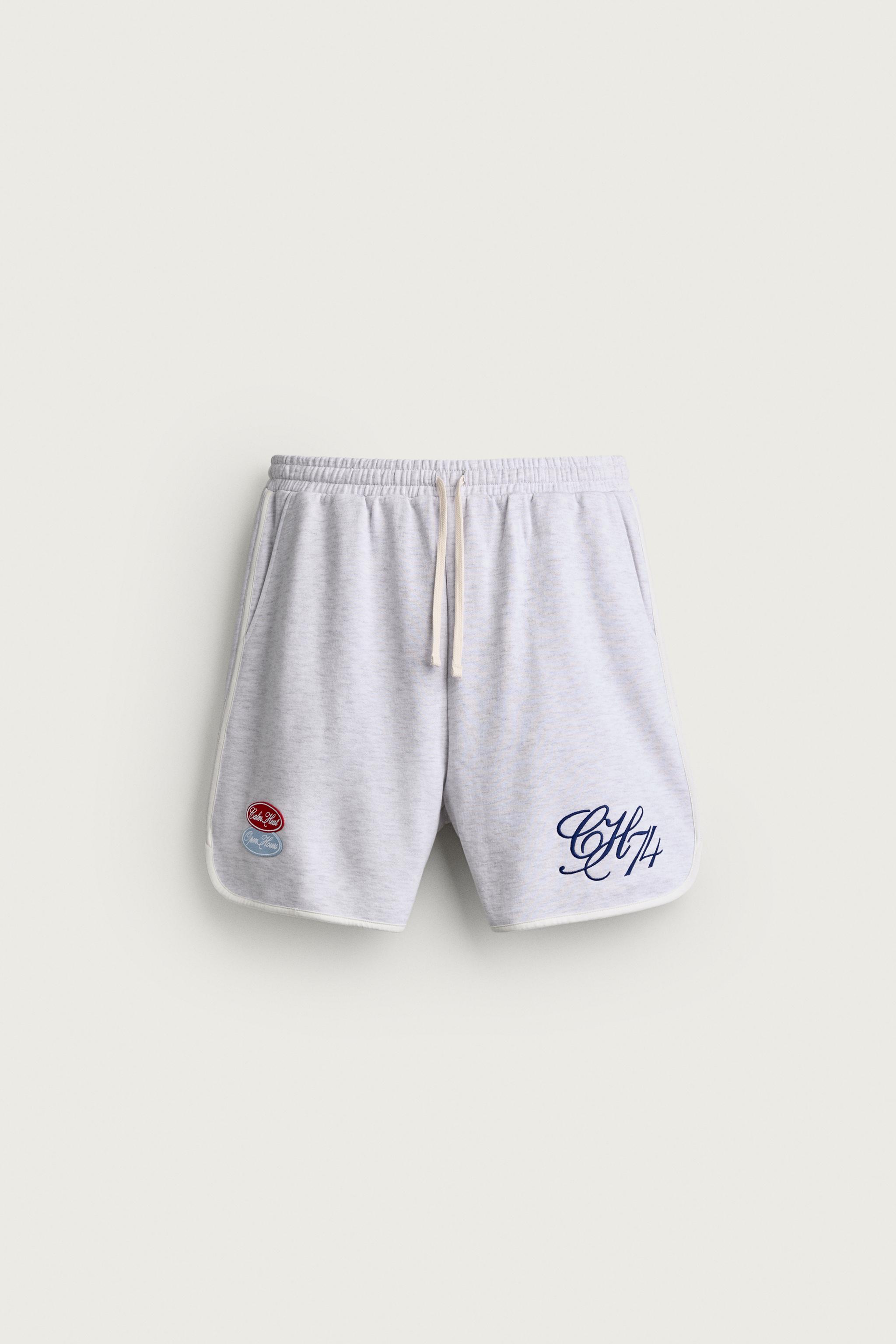 EMBROIDERED PATCH SWEATSHORTS — Gray marl