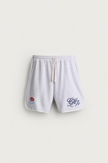 EMBROIDERED PATCH TRACKSUIT BERMUDA SHORTS - Grey marl by Zara