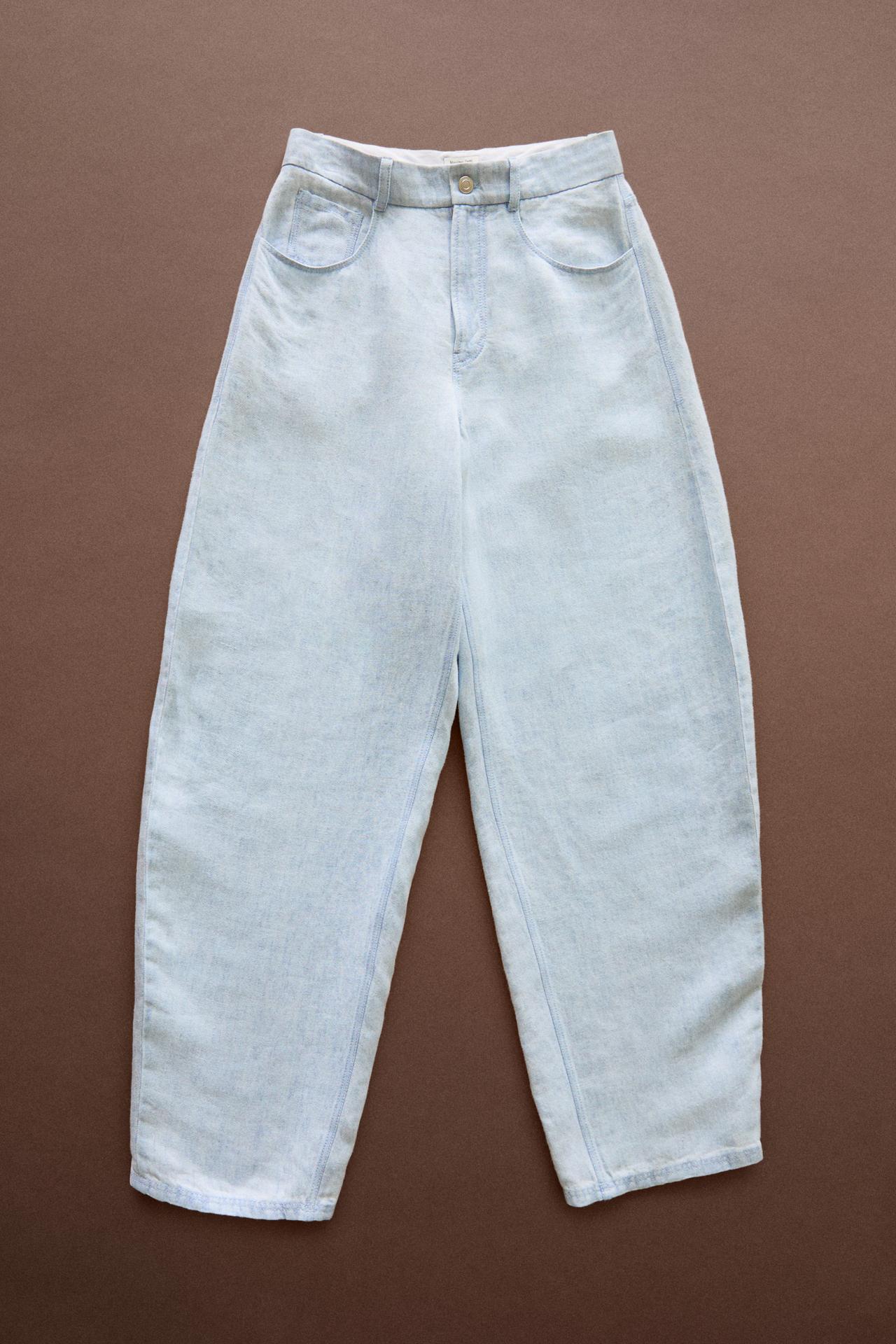 100% linen barrel fit pants - STUDIO — Light blue
