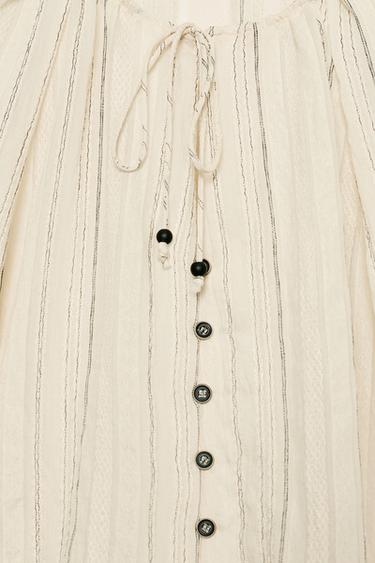 BLOUSE À RAYURES ET LACETS - Écru / Noir de Zara - Image 7