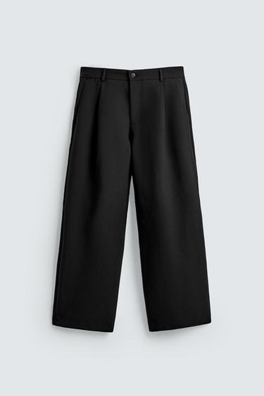 RELAXED FIT PLEATED TROUSERS - Black by Zara
