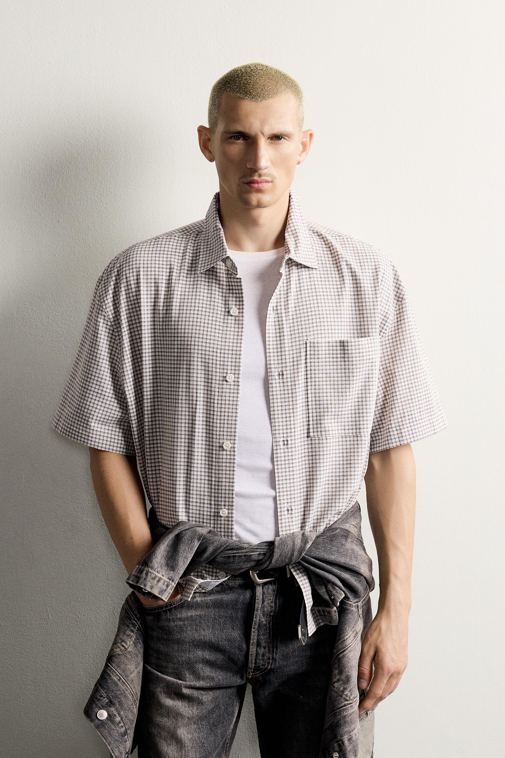 CHEMISE RELAXED FIT À CARREAUX ET INSCRIPTION